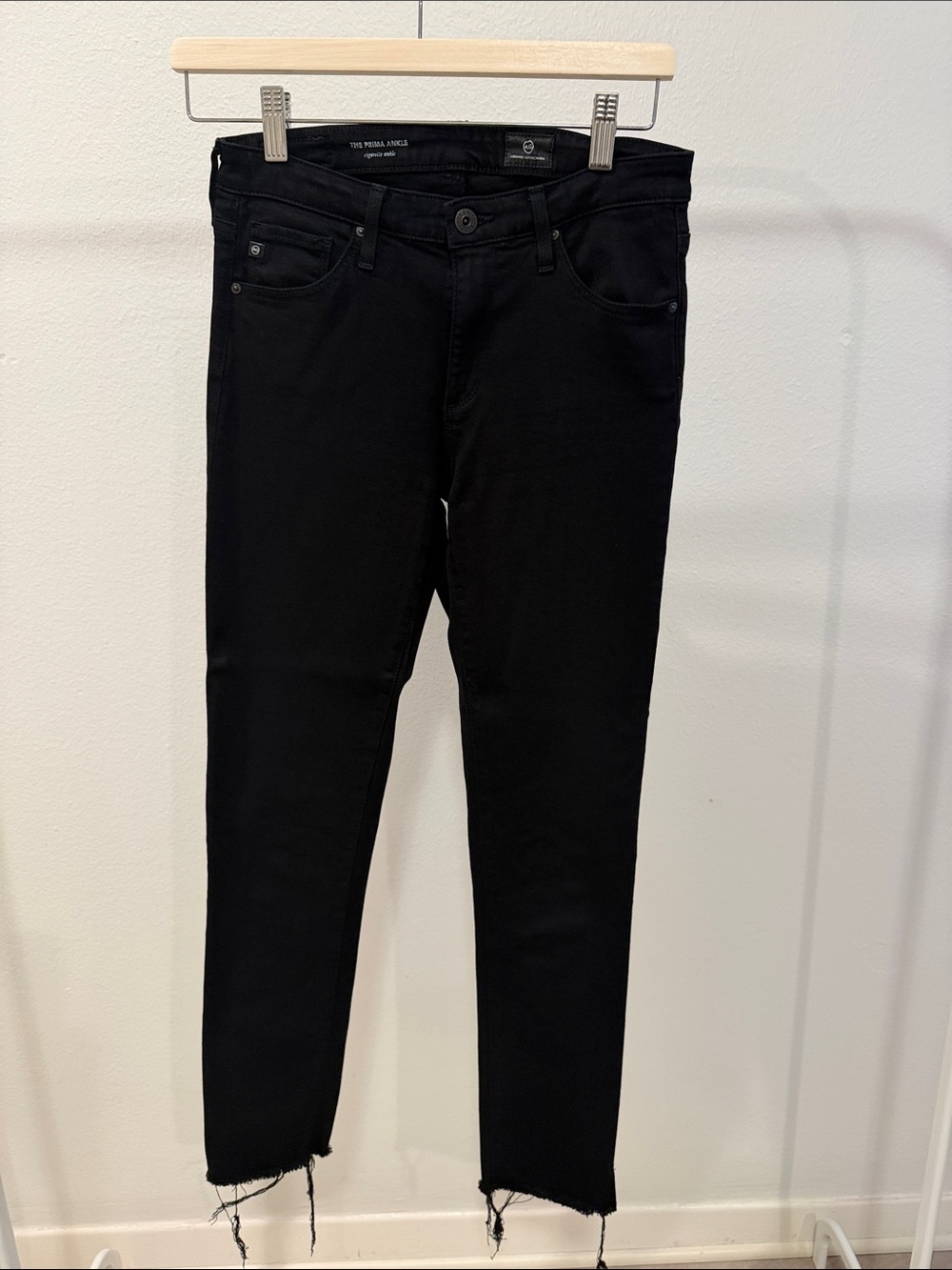 AG Adriano Goldschmied Black Skinny Jeans with Raw Hem
